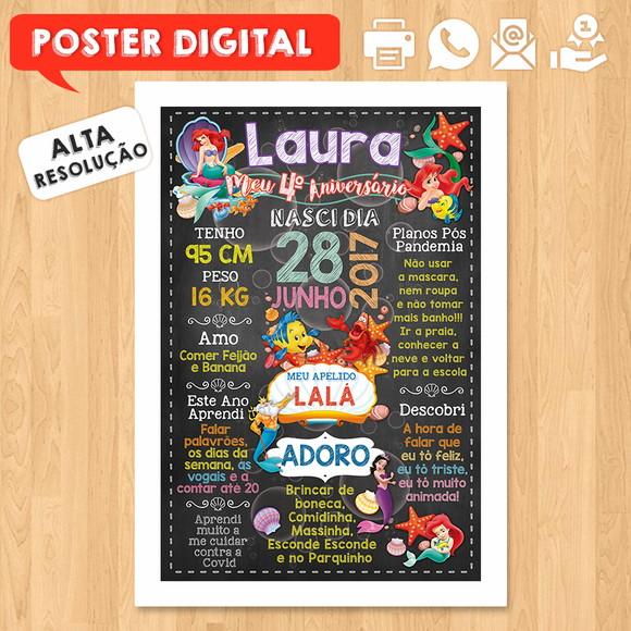 Arte Digital Chalkboard Aniversário A3 30x42 Pequena Sereia