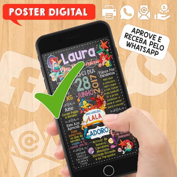Arte Digital Chalkboard Aniversário A3 30x42 Pequena Sereia