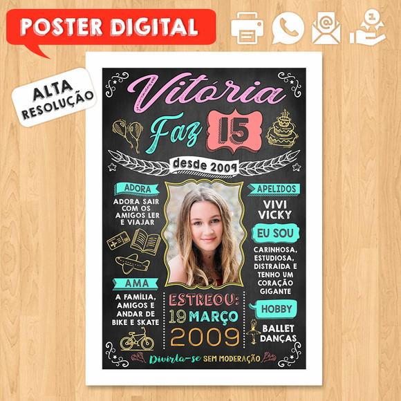 Arte Digital Chalkboard Aniversário A3 30x42cm 15 Anos
