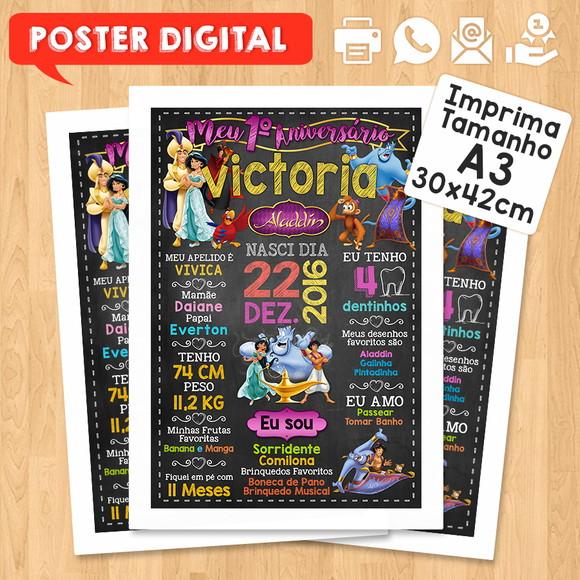 Arte Digital Chalkboard Aniversário A3 30x42cm Aladdin