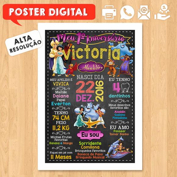 Arte Digital Chalkboard Aniversário A3 30x42cm Aladdin