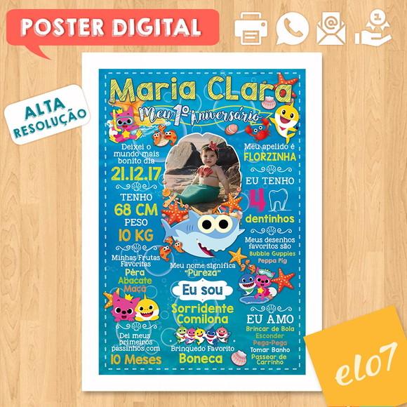Arte Digital Chalkboard Aniversário A3 30x42cm Baby Shark