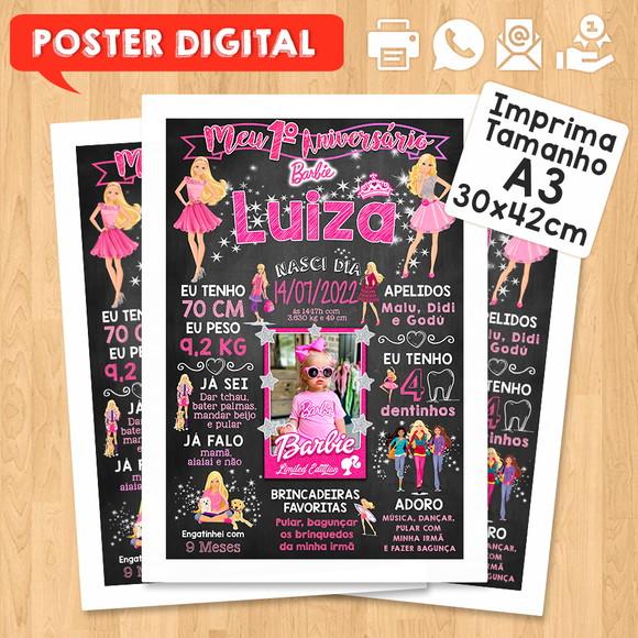 Arte Digital Chalkboard Aniversário A3 30x42cm Barbie