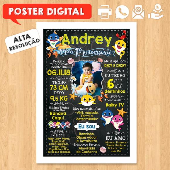 Arte Digital Chalkboard Aniversário A3 30x42cm Baby Shark