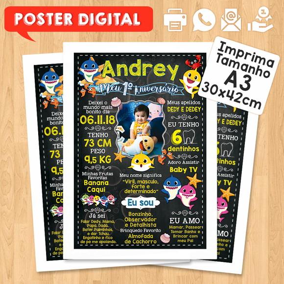 Arte Digital Chalkboard Aniversário A3 30x42cm Baby Shark