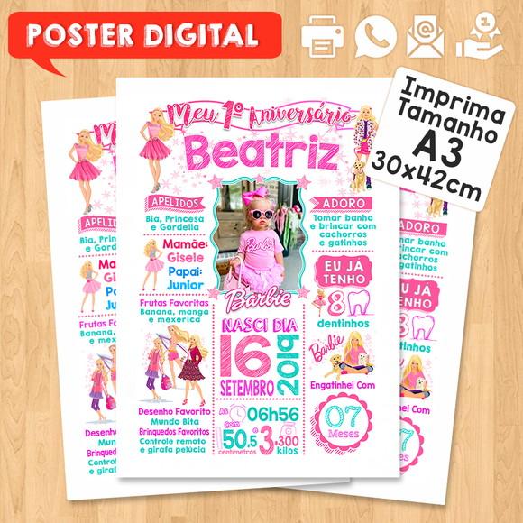 Arte Digital Chalkboard Aniversário A3 30x42cm Barbie