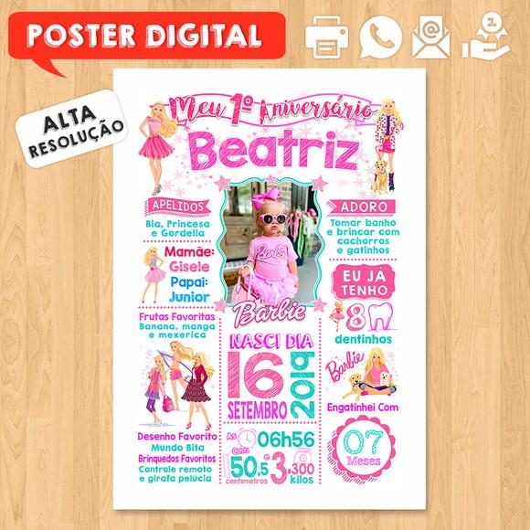 Arte Digital Chalkboard Aniversário A3 30x42cm Barbie