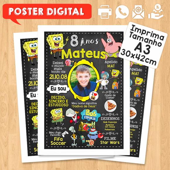 Arte Digital Chalkboard Aniversário A3 30x42cm Bob Esponja