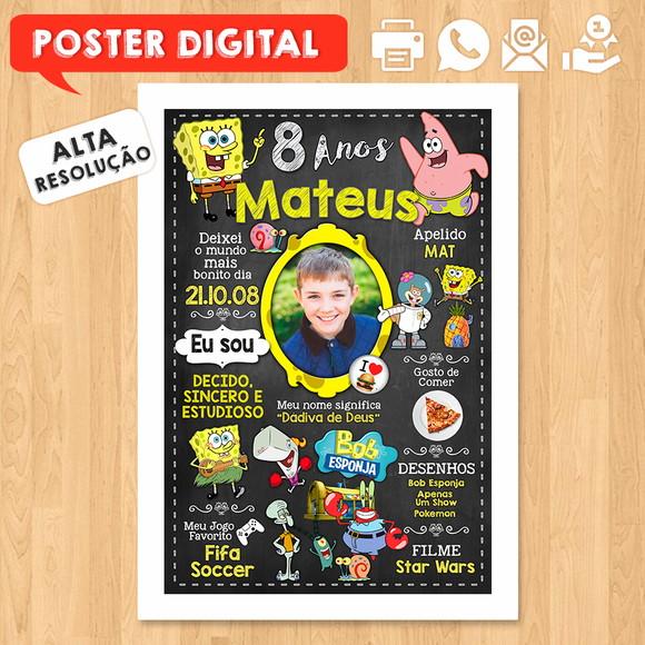 Arte Digital Chalkboard Aniversário A3 30x42cm Bob Esponja