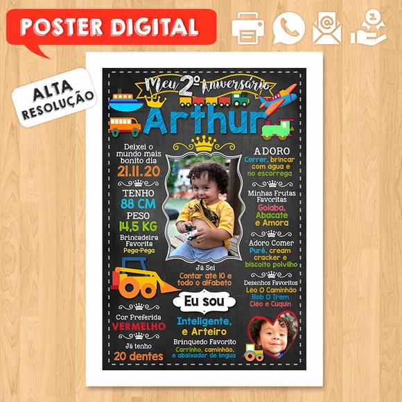 Arte Digital Chalkboard Aniversário A3 30x42cm Carrinhos