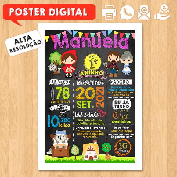 Arte Digital Chalkboard Aniversário A3 30x42cm Chapeuzinho