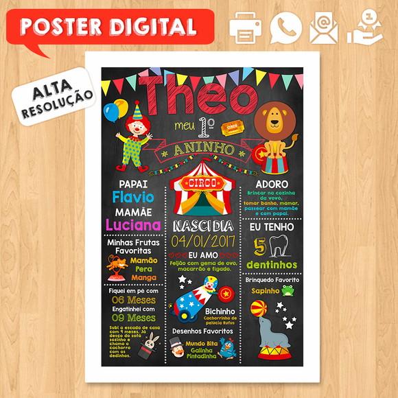 Arte Digital Chalkboard Aniversário A3 30x42cm Circo
