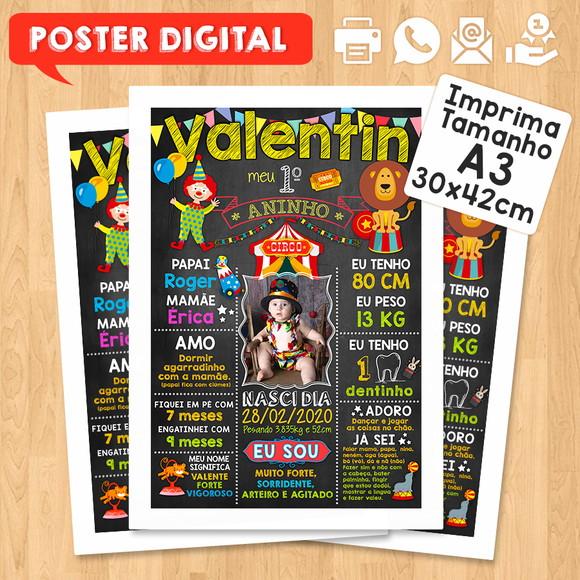Arte Digital Chalkboard Aniversário A3 30x42cm Circo