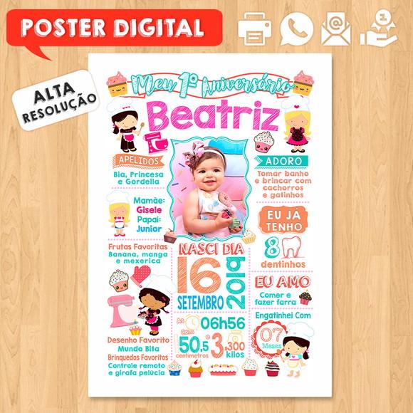 Arte Digital Chalkboard Aniversário A3 30x42cm Confeiteira