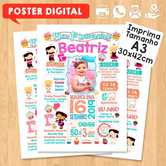 Arte Digital Chalkboard Aniversário A3 30x42cm Confeiteira