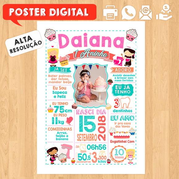 Arte Digital Chalkboard Aniversário A3 30x42cm Confeiteira