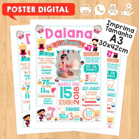 Arte Digital Chalkboard Aniversário A3 30x42cm Confeiteira