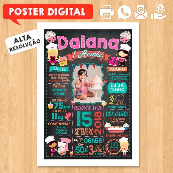 Arte Digital Chalkboard Aniversário A3 30x42cm Confeiteira
