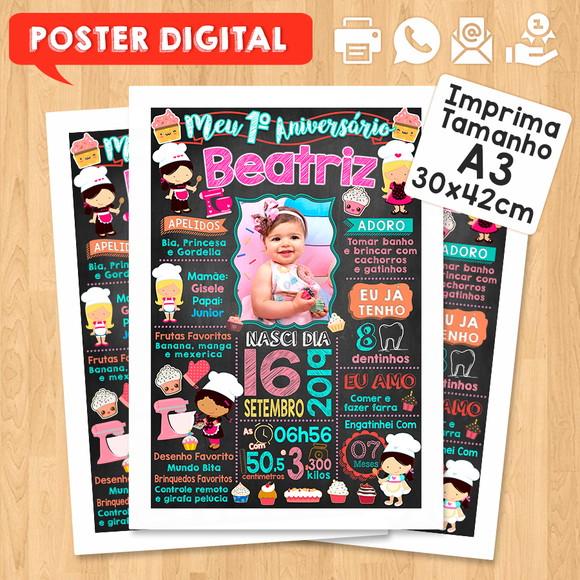 Arte Digital Chalkboard Aniversário A3 30x42cm Confeiteira