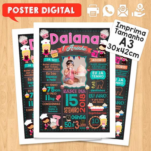 Arte Digital Chalkboard Aniversário A3 30x42cm Confeiteira