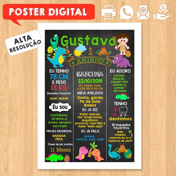 Arte Digital Chalkboard Aniversário A3 30x42cm Dinossauros