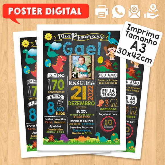 Arte Digital Chalkboard Aniversário A3 30x42cm Dinossauros