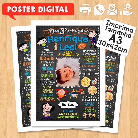 Arte Digital Chalkboard Aniversário A3 30x42cm Dona Aranha
