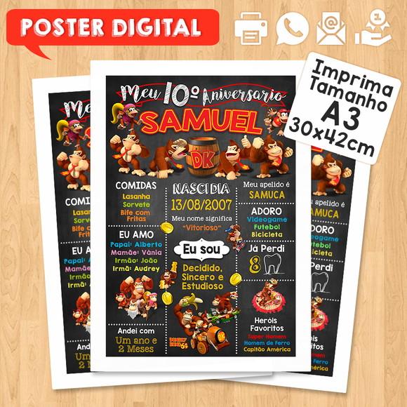 Arte Digital Chalkboard Aniversário A3 30x42cm Donkey Kong