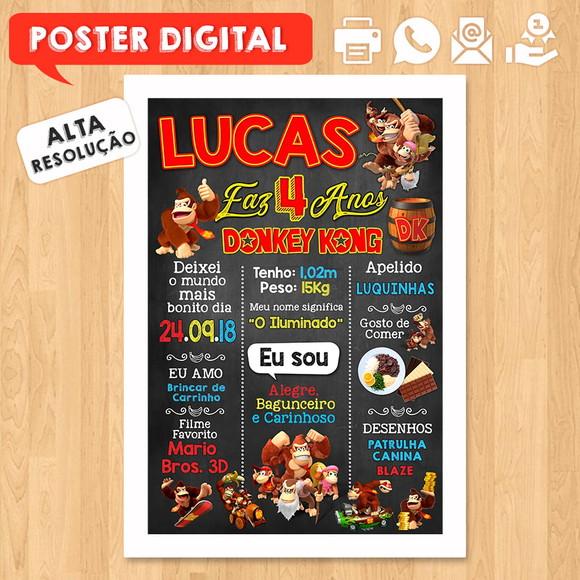 Arte Digital Chalkboard Aniversário A3 30x42cm Donkey Kong