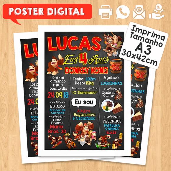 Arte Digital Chalkboard Aniversário A3 30x42cm Donkey Kong