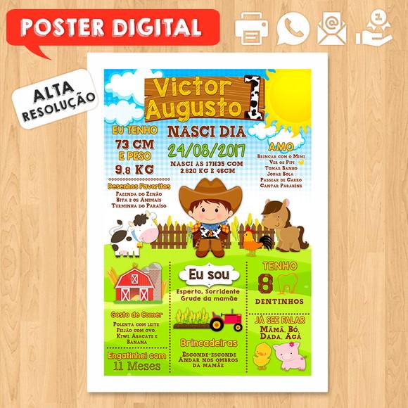 Arte Digital Chalkboard Aniversário A3 30x42cm Fazendinha