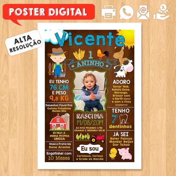 Arte Digital Chalkboard Aniversário A3 30x42cm Fazendinha