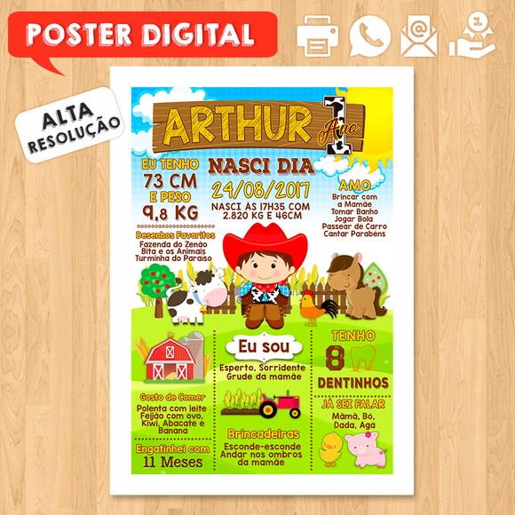 Arte Digital Chalkboard Aniversário A3 30x42cm Fazendinha