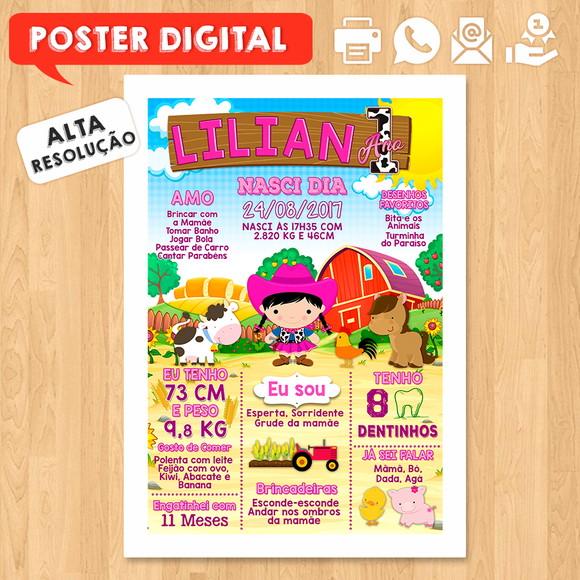 Arte Digital Chalkboard Aniversário A3 30x42cm Fazendinha