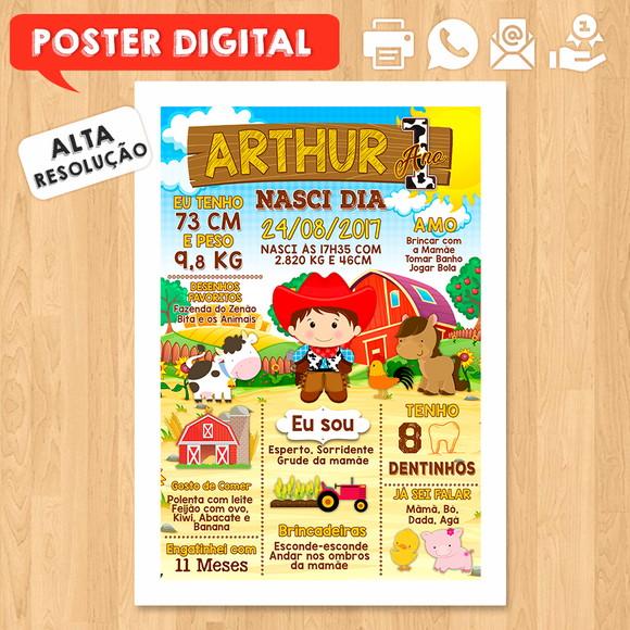 Arte Digital Chalkboard Aniversário A3 30x42cm Fazendinha