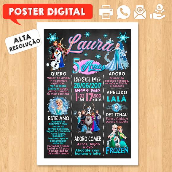 Arte Digital Chalkboard Aniversário A3 30x42cm Frozen