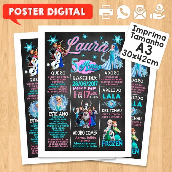 Arte Digital Chalkboard Aniversário A3 30x42cm Frozen
