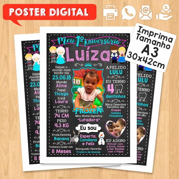 Arte Digital Chalkboard Aniversário A3 30x42cm Frozen