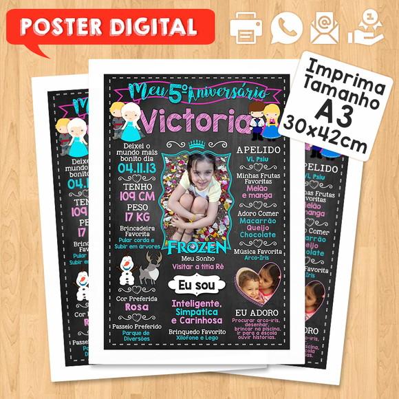 Arte Digital Chalkboard Aniversário A3 30x42cm Frozen