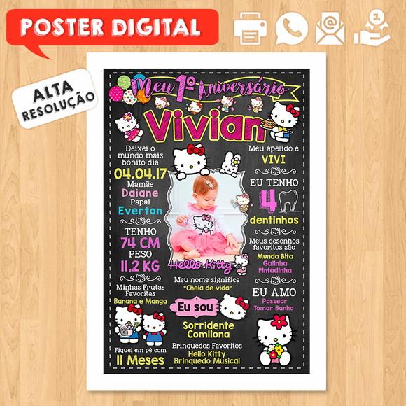 Arte Digital Chalkboard Aniversário A3 30x42cm Hello Kitty