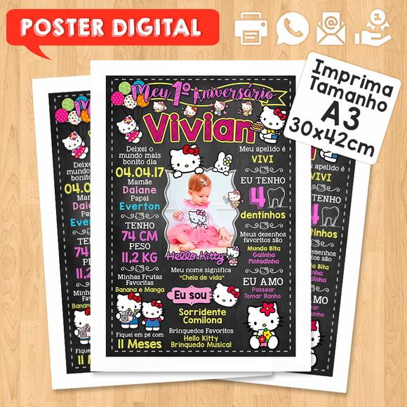 Arte Digital Chalkboard Aniversário A3 30x42cm Hello Kitty