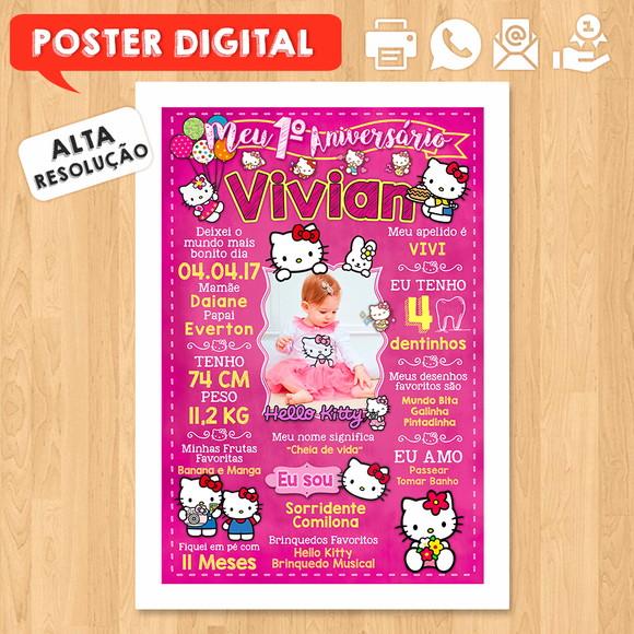 Arte Digital Chalkboard Aniversário A3 30x42cm Hello Kitty