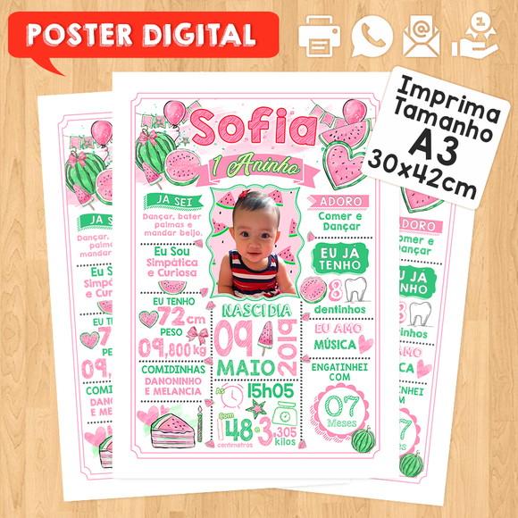 Arte Digital Chalkboard Aniversário A3 30x42cm Melancia Rosa