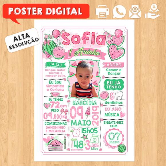 Arte Digital Chalkboard Aniversário A3 30x42cm Melancia Rosa