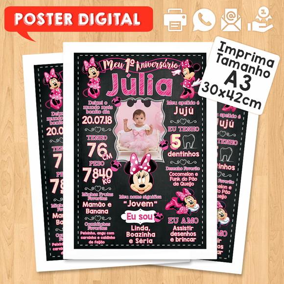 Arte Digital Chalkboard Aniversário A3 30x42cm Minnie