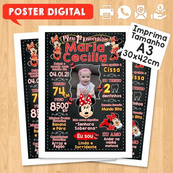 Arte Digital Chalkboard Aniversário A3 30x42cm Minnie