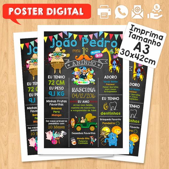 Arte Digital Chalkboard Aniversário A3 30x42cm Mundo Bita