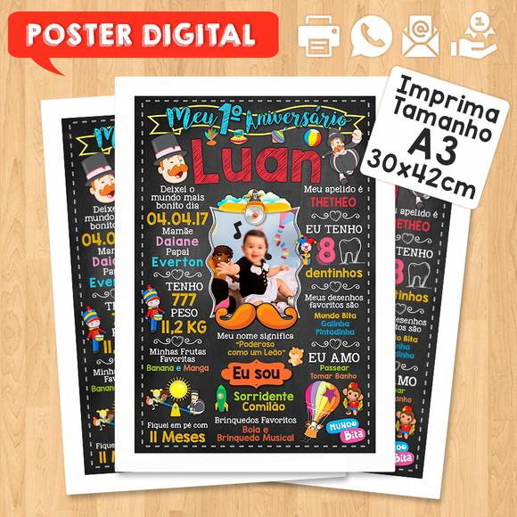Arte Digital Chalkboard Aniversário A3 30x42cm Mundo Bita