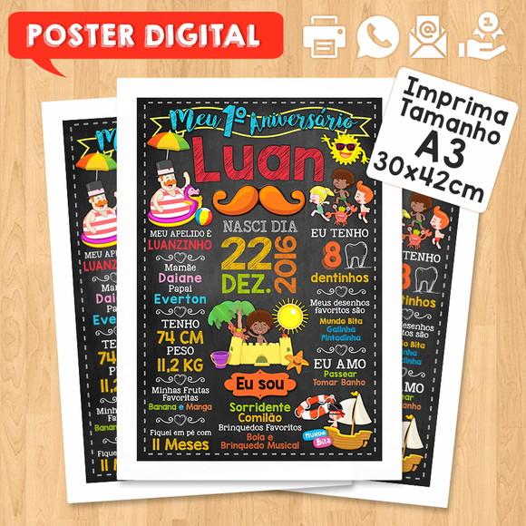 Arte Digital Chalkboard Aniversário A3 30x42cm Mundo Bita