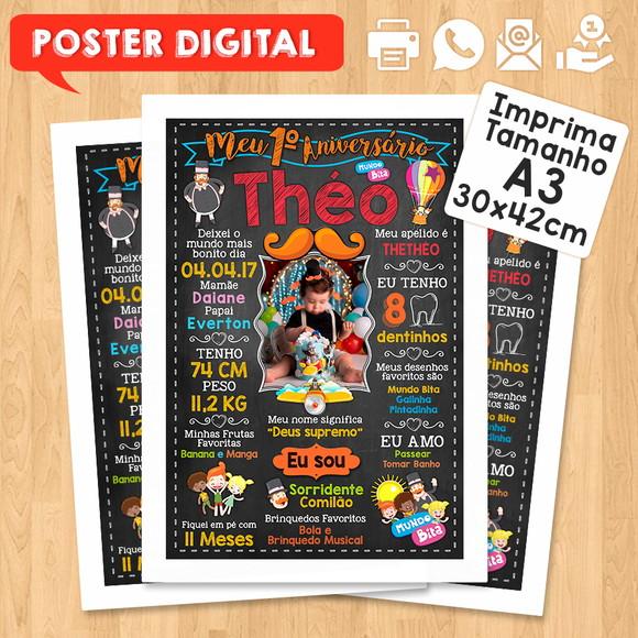 Arte Digital Chalkboard Aniversário A3 30x42cm Mundo Bita